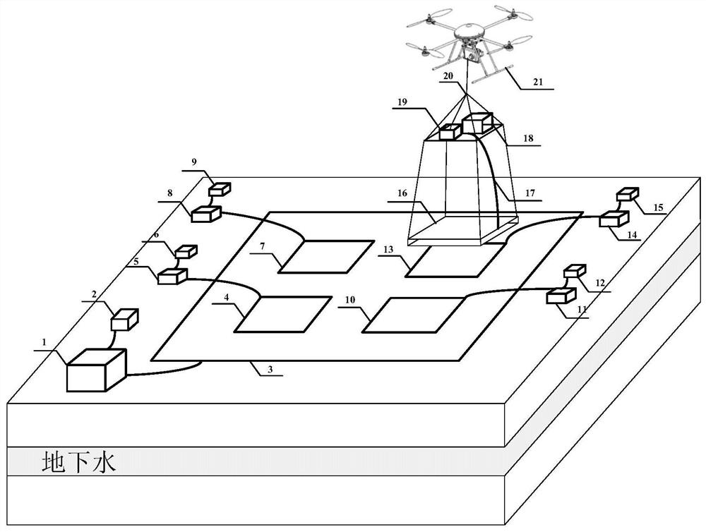 Distributed magnetic resonance underground water detection device and method