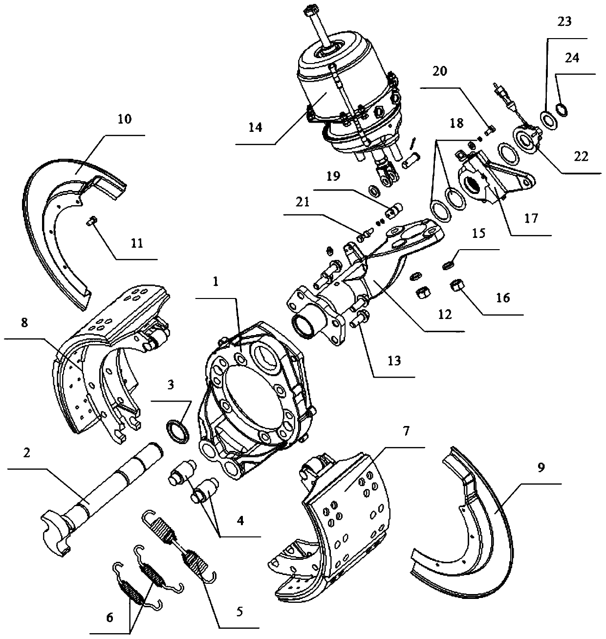 Brake assembly with corner type brake shoe friction plate abrasion alarm device