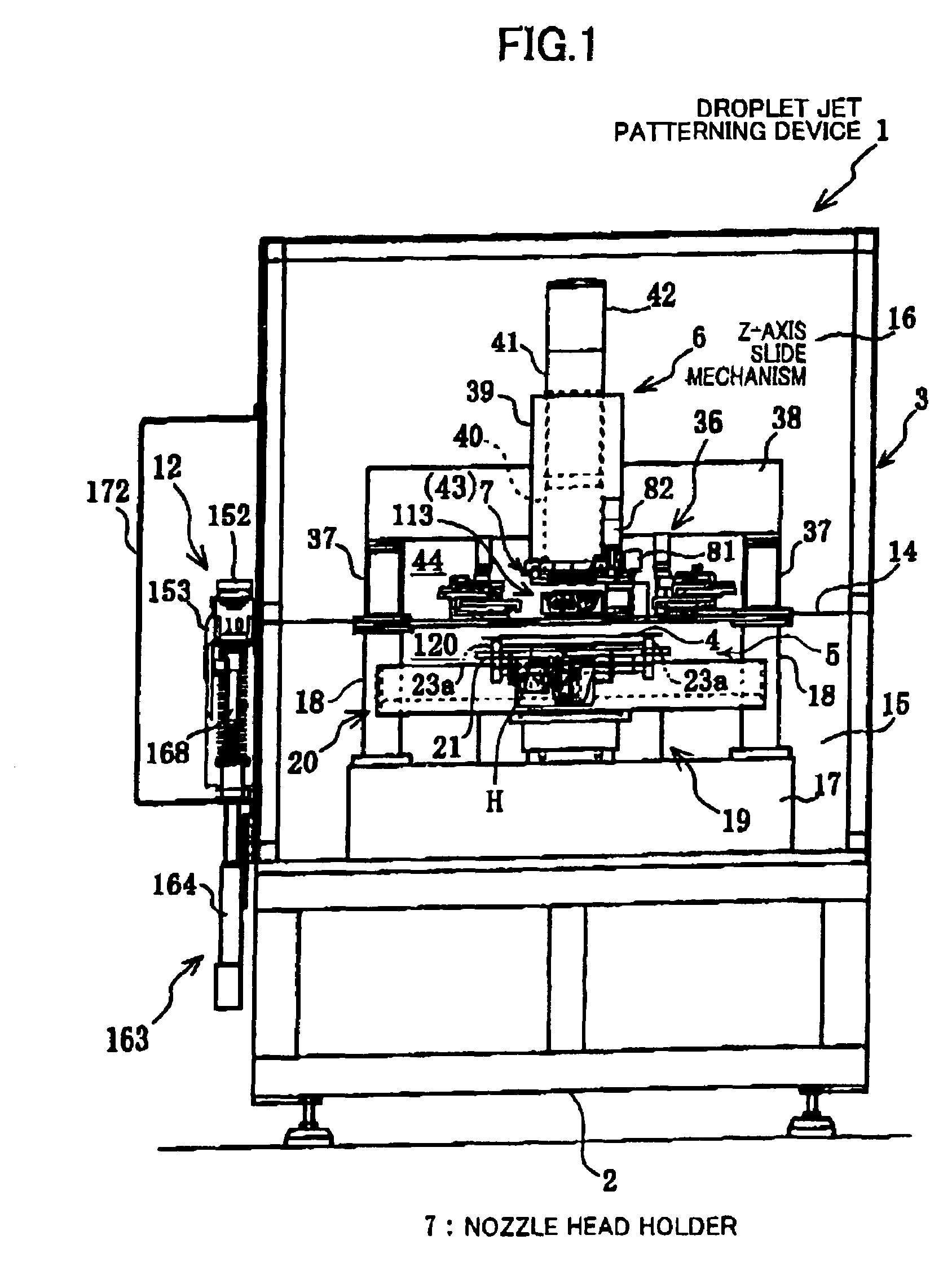Nozzle head, nozzle head holder, and droplet jet patterning device