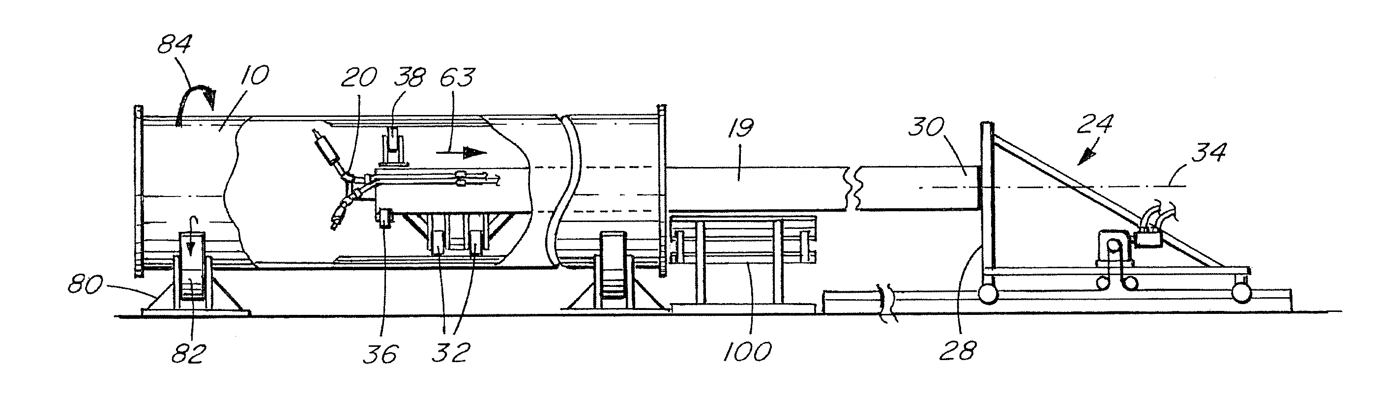 Method and apparatus for high pressure water treatment of the inside of a pipe section