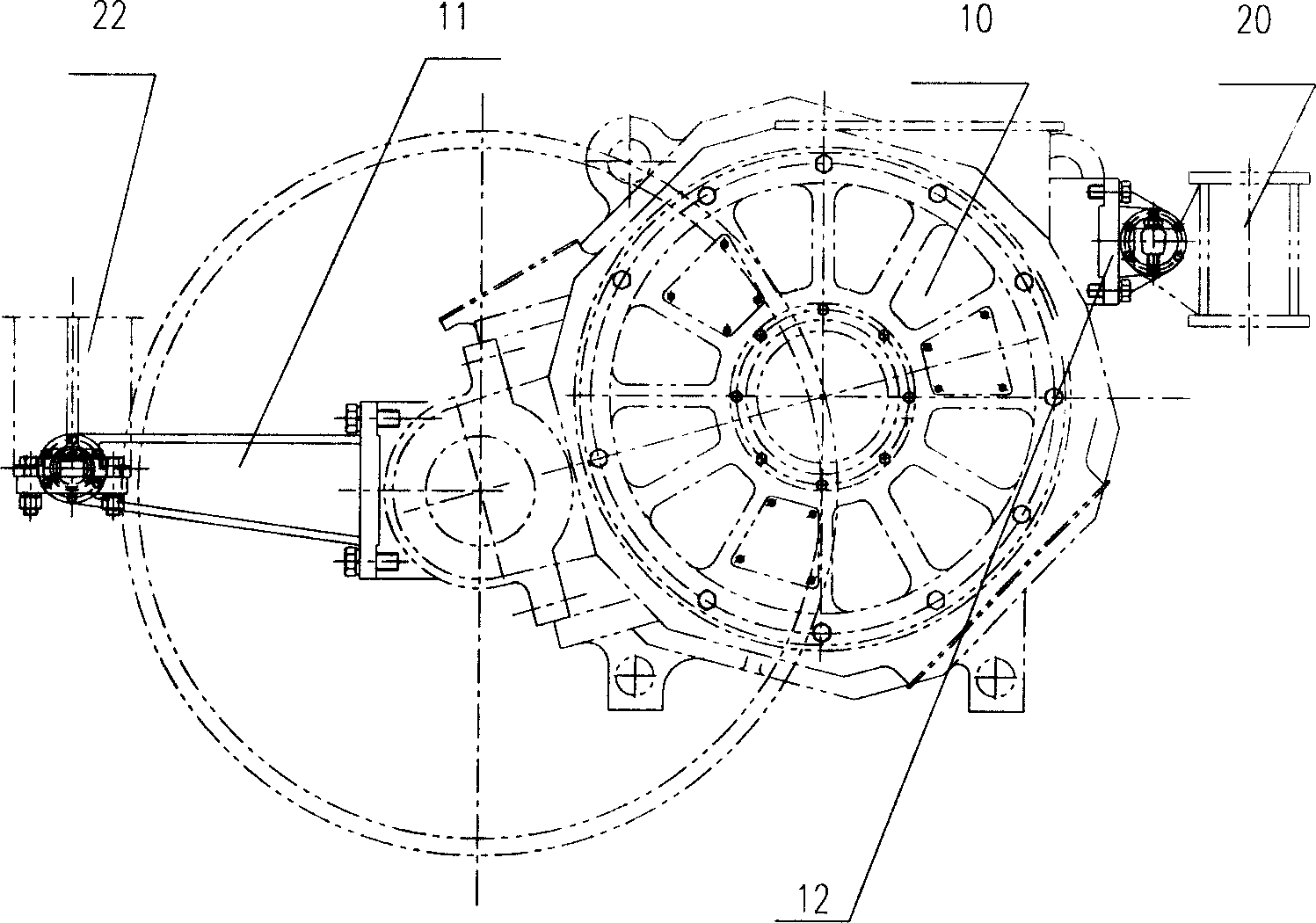 Tractive motor hanging method and bogie for three-axial locomotive