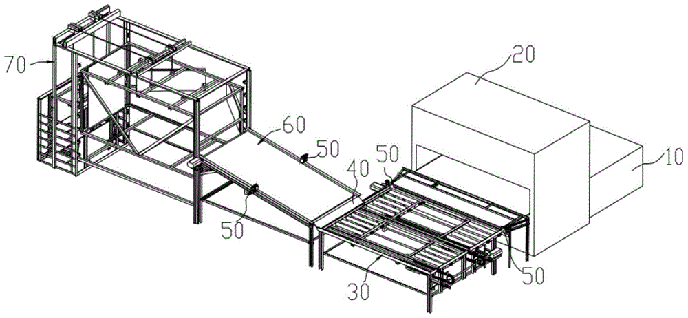 An automatic double-sided panel hot press scraping edge stacking transportation device