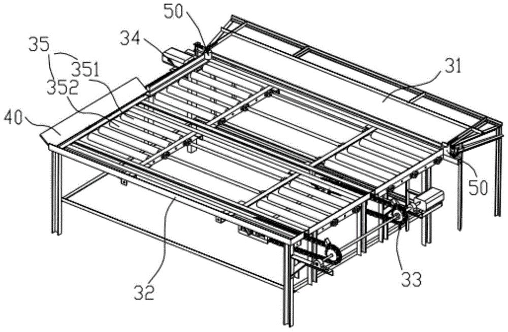 An automatic double-sided panel hot press scraping edge stacking transportation device