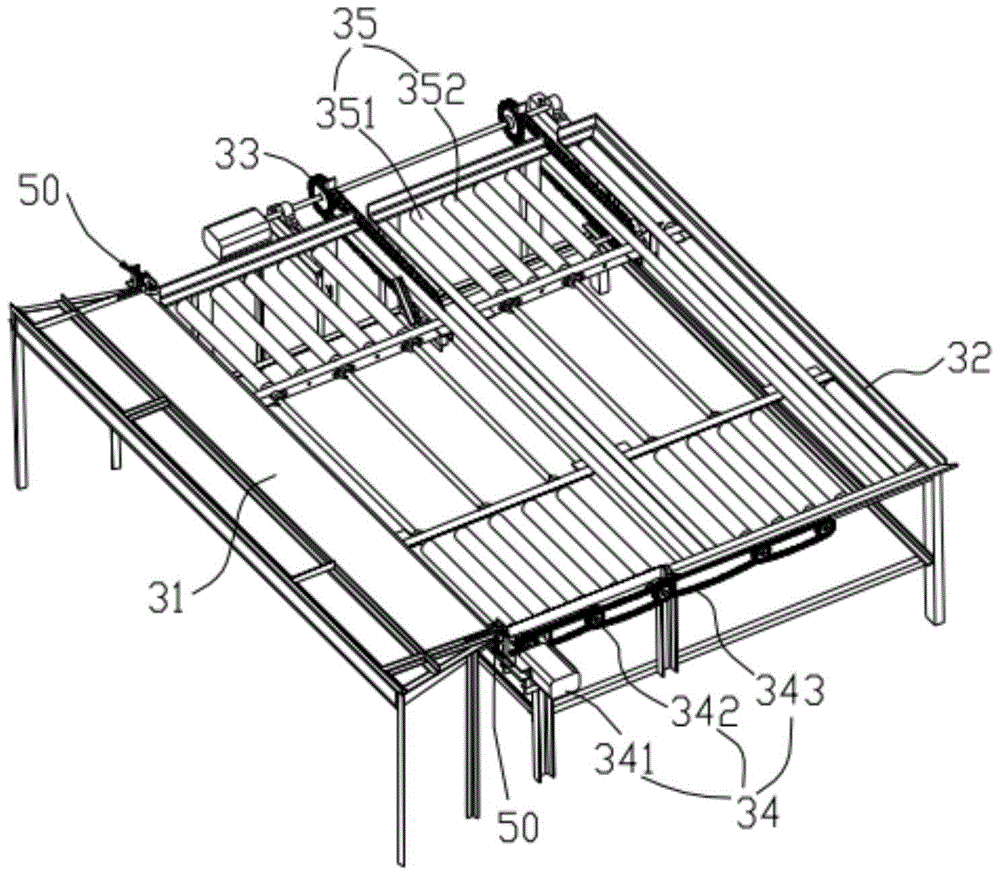 An automatic double-sided panel hot press scraping edge stacking transportation device