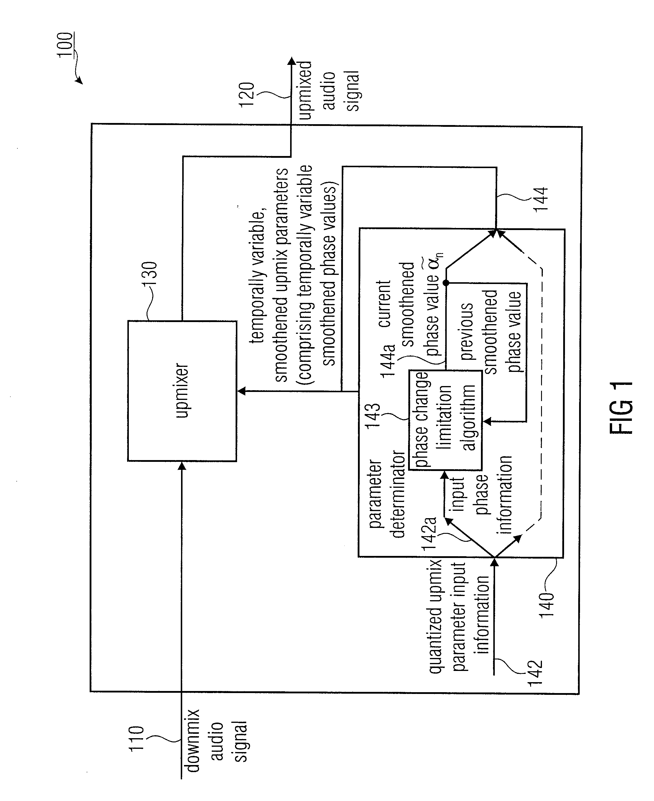 Apparatus, method and computer program for upmixing a downmix audio signal using a phase value smoothing