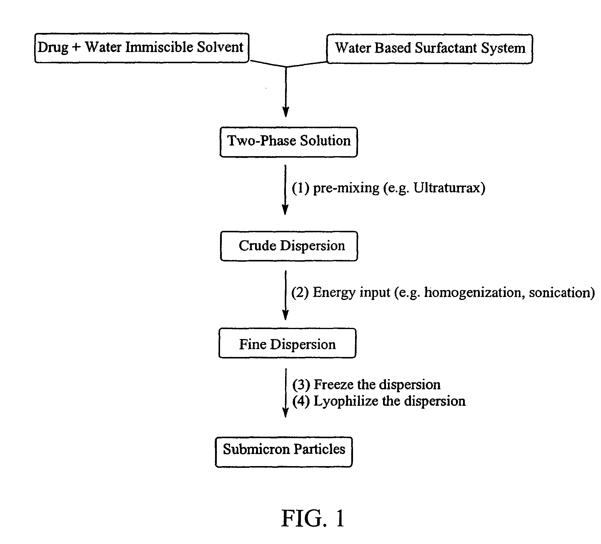 Preparation of submicron sized nanoparticles via dispersion lyophilization