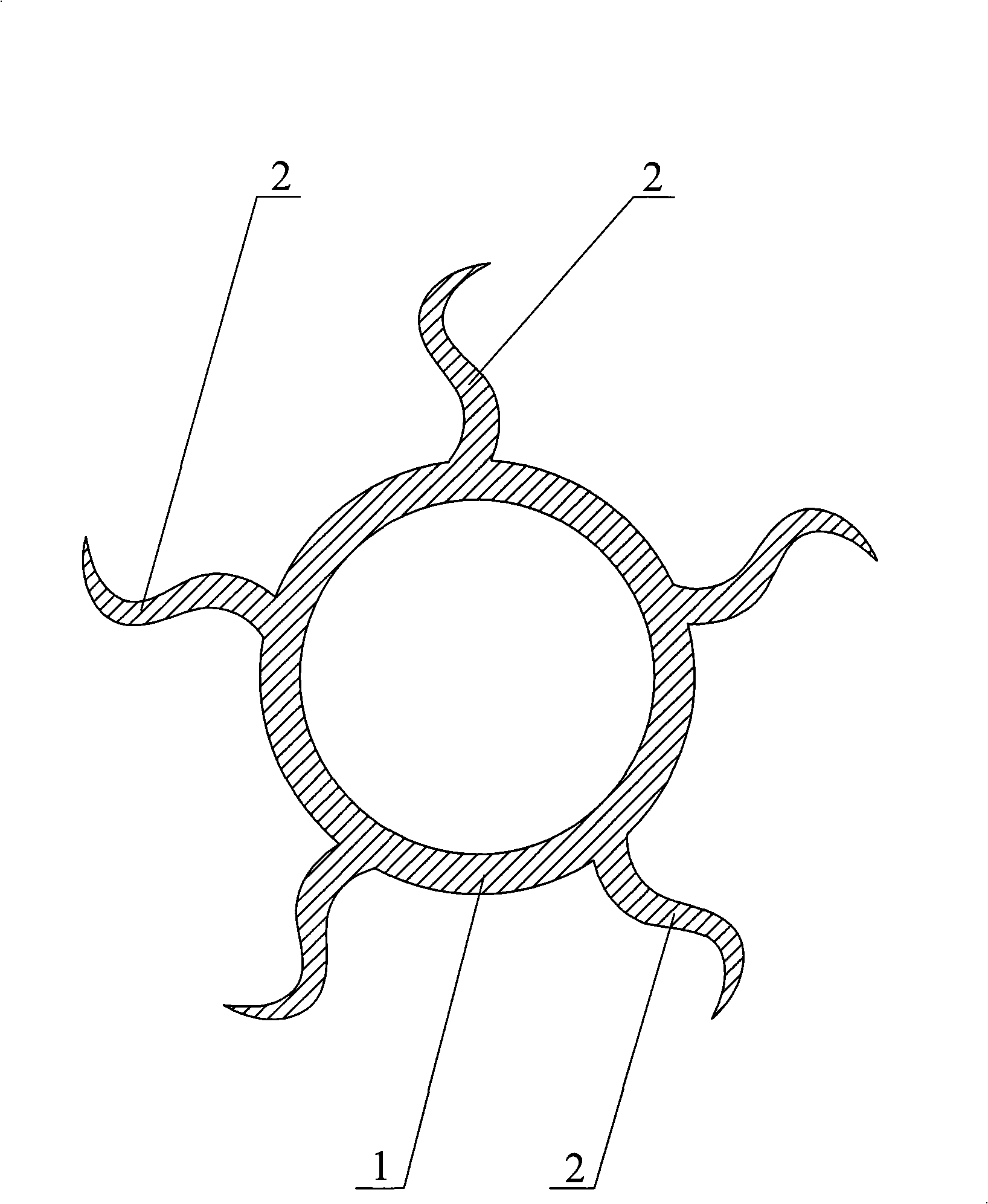 Rotating flexible axle support pipe having support blade with S-shaped section