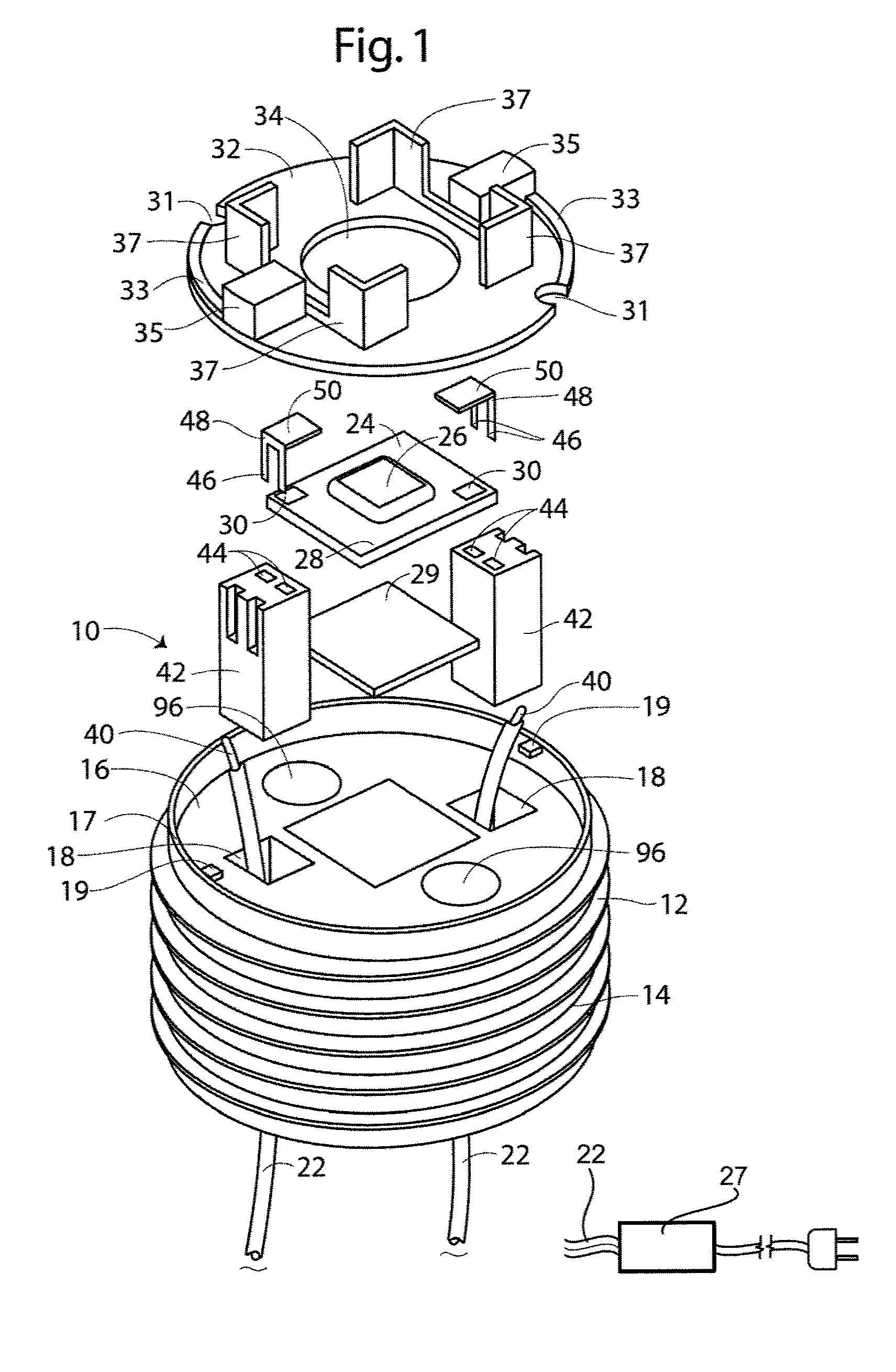 LED lighting assembly with detachable power module and lighting fixtures with same