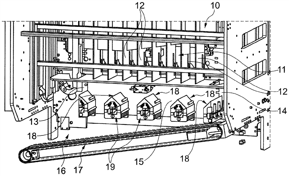 Empty cartridge and method for emptying trays filled with rod-shaped products of the tobacco processing industry