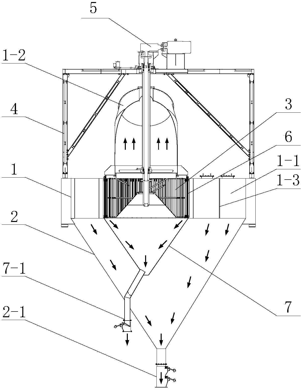 Vertical vortex powder selector adopting lateral air feeding, powder selection method implemented by vertical vortex powder selector, and application of vertical vortex powder selector