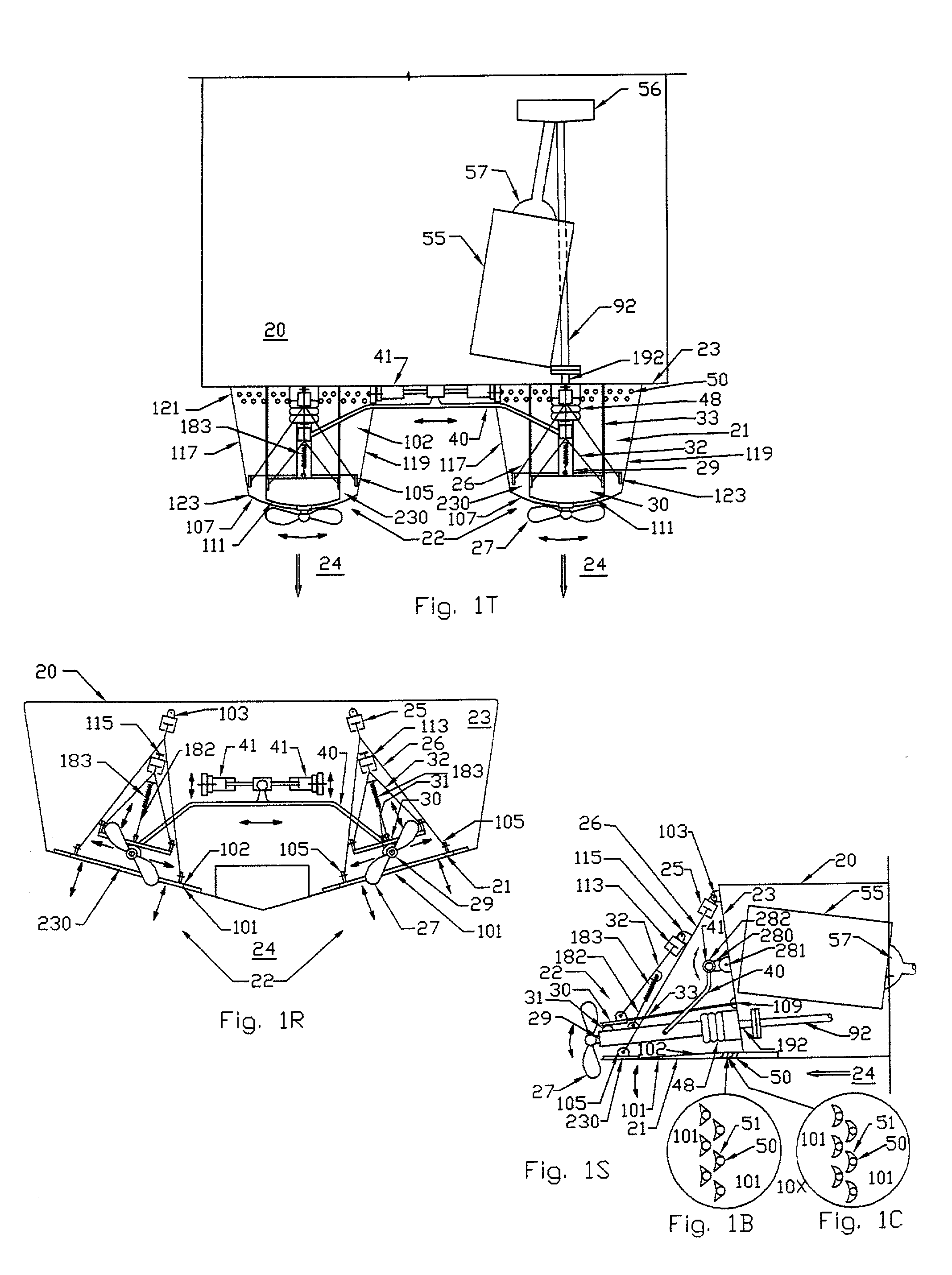 Trim tabs and surface drive propeller bite control