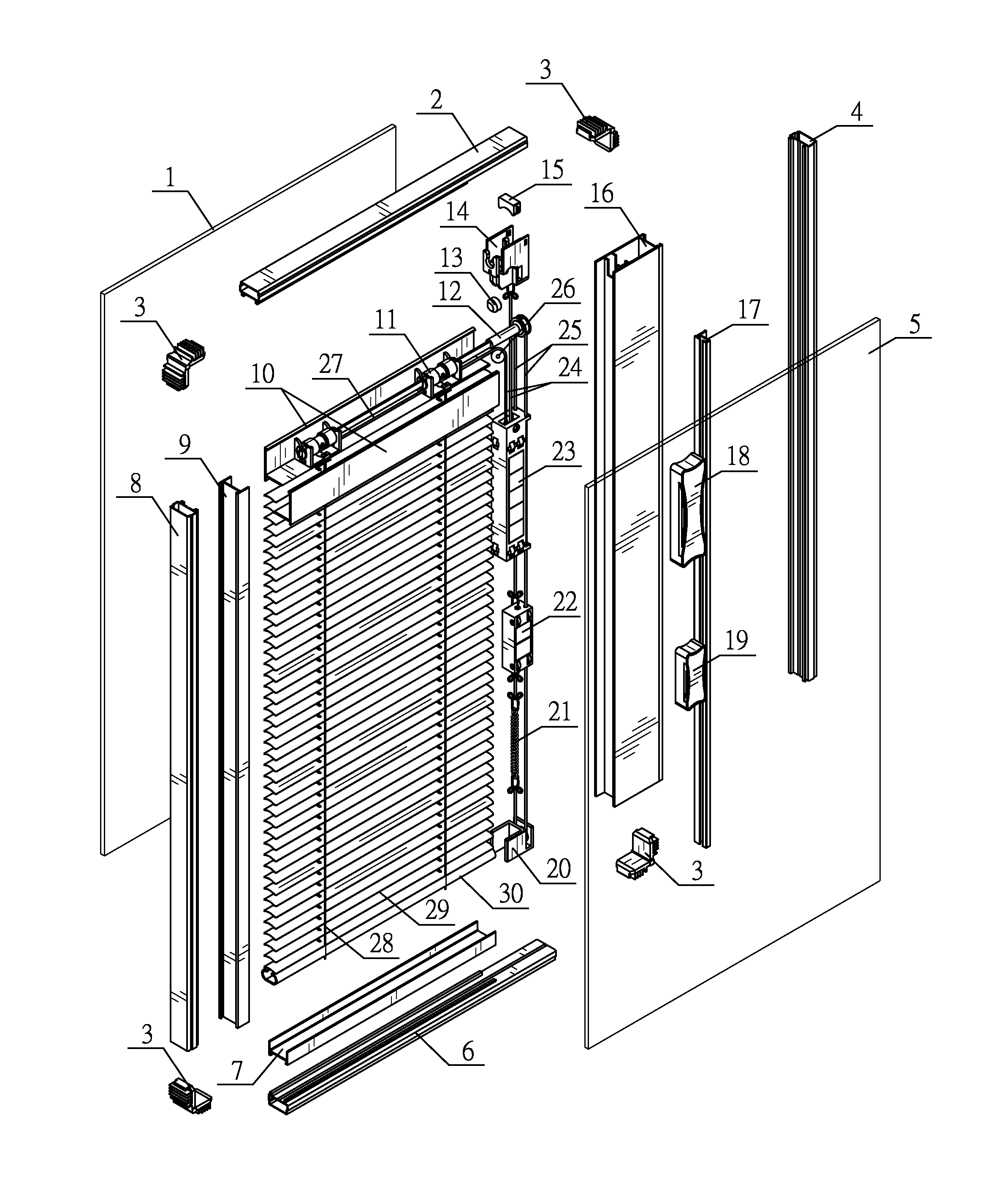 Sealed magnetic-controlled window blind between two panes of glass