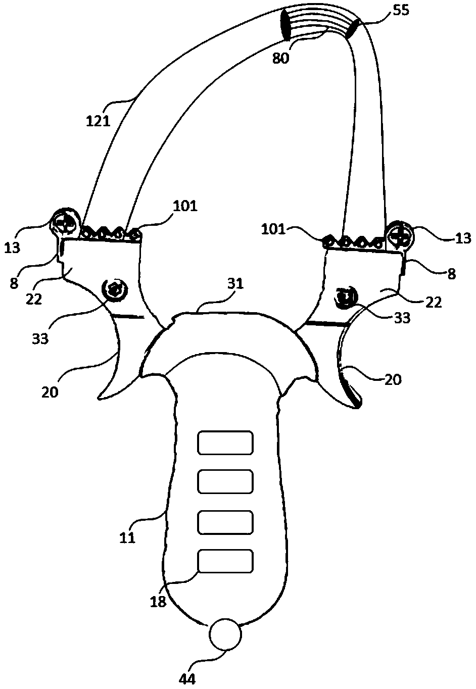 Optical fiber multi-aiming press piece slingshot