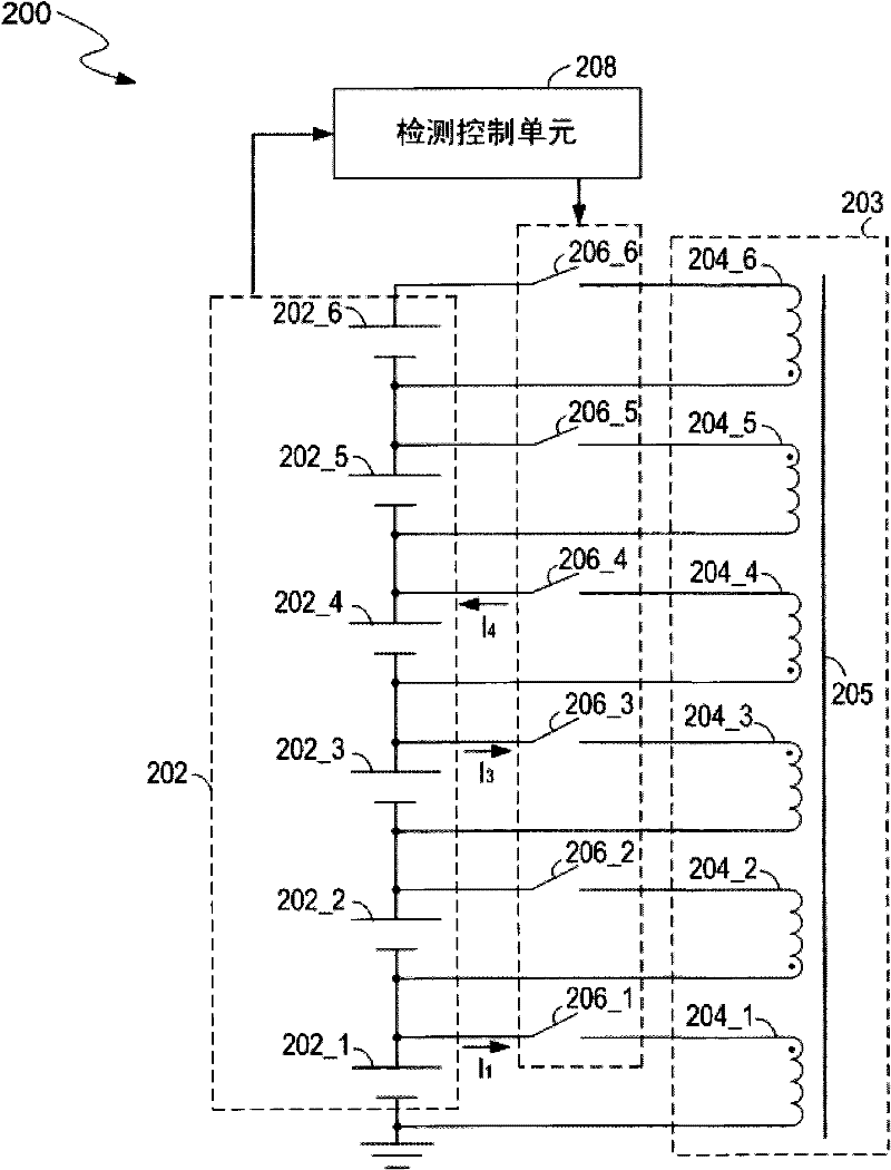 Switching circuit, system and method for balancing battery cells