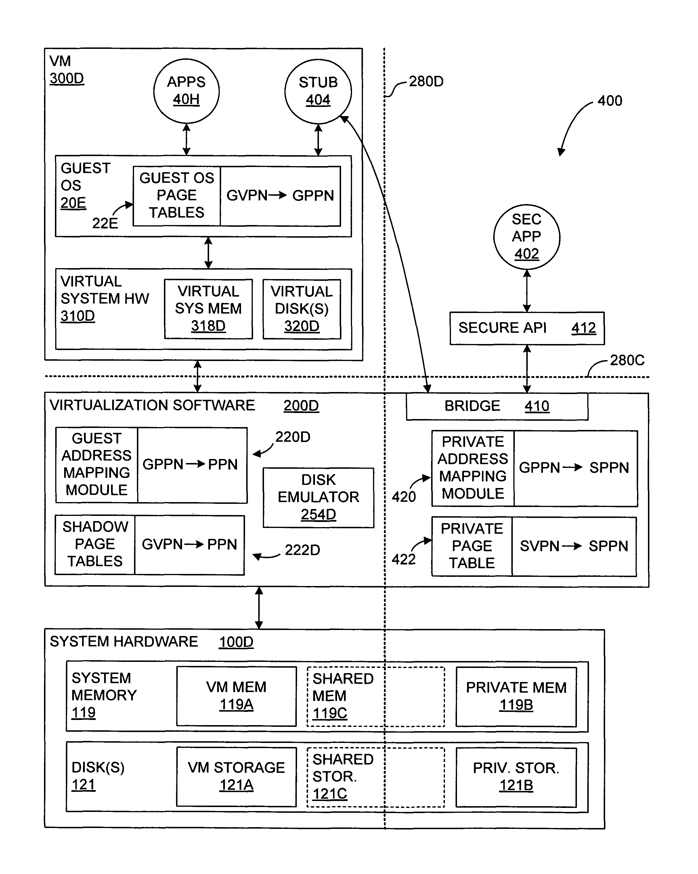 Isolating data within a computer system using private shadow mappings