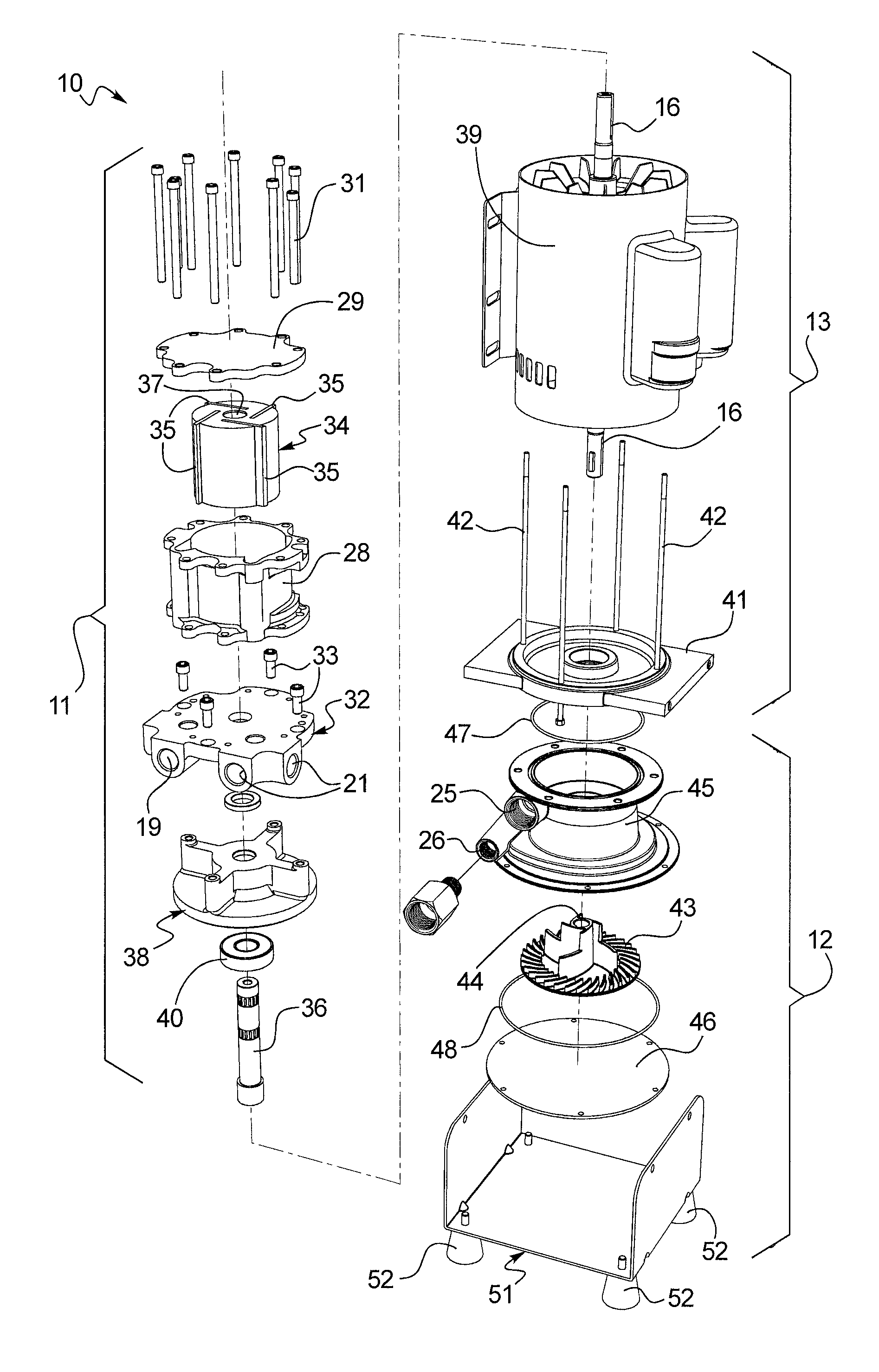 Combination vertical rotary vane suction pump and liquid separator