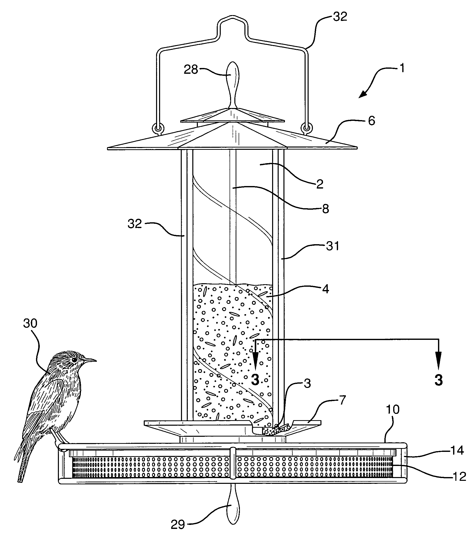 Bird feeder with removeable feeding tray