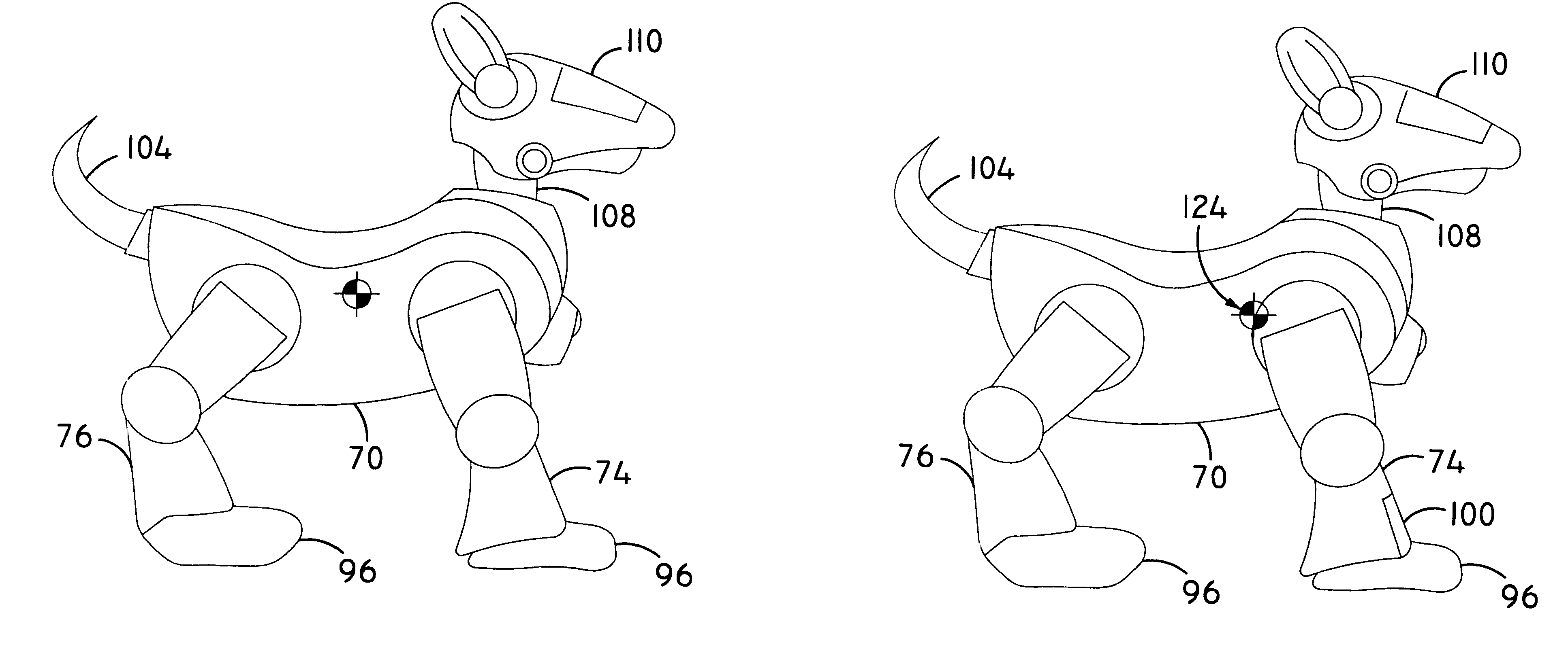 Self-stabilizing walking apparatus that is capable of being reprogrammed or puppeteered