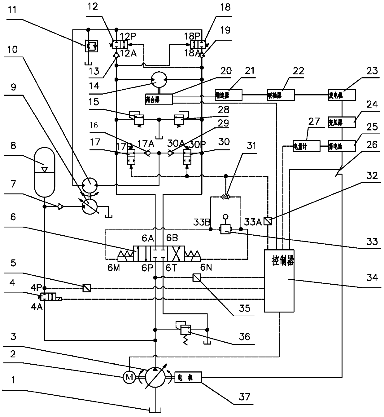 Hydraulic rotary braking energy-saving control system