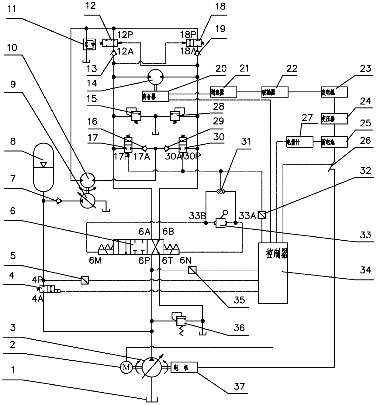 Hydraulic rotary braking energy-saving control system