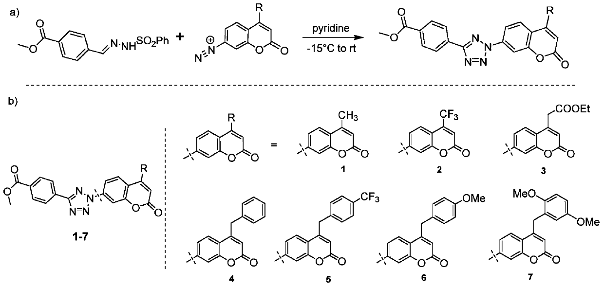 Optical click probe for intracellular fluorescent-responsive labeled DNA, preparation method and application thereof