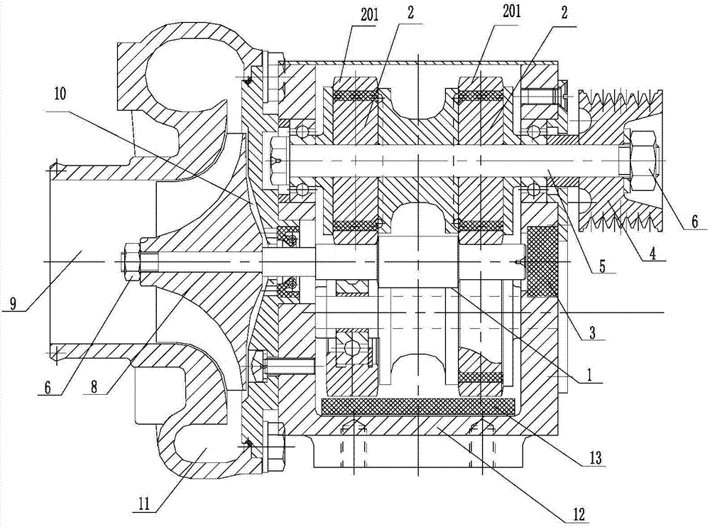 Suspension shaft centrifugal supercharger suitable for working condition of ultrahigh rotating speed