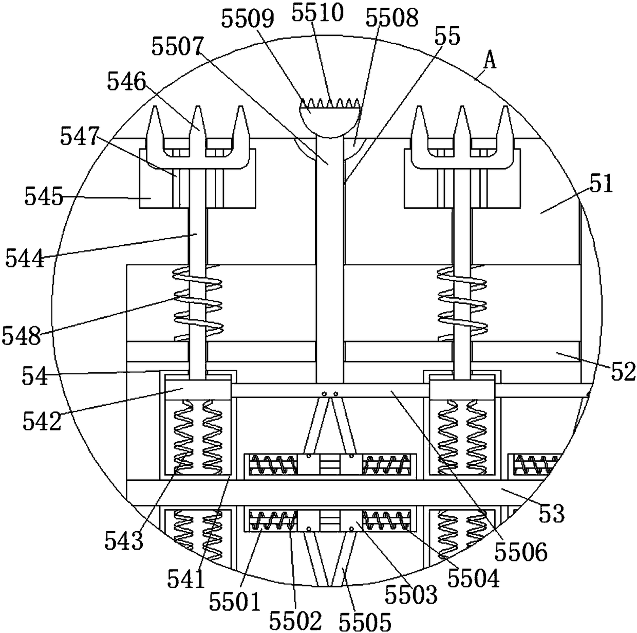 Broken stone leveling device based on internal punching pressure for broken stone roads