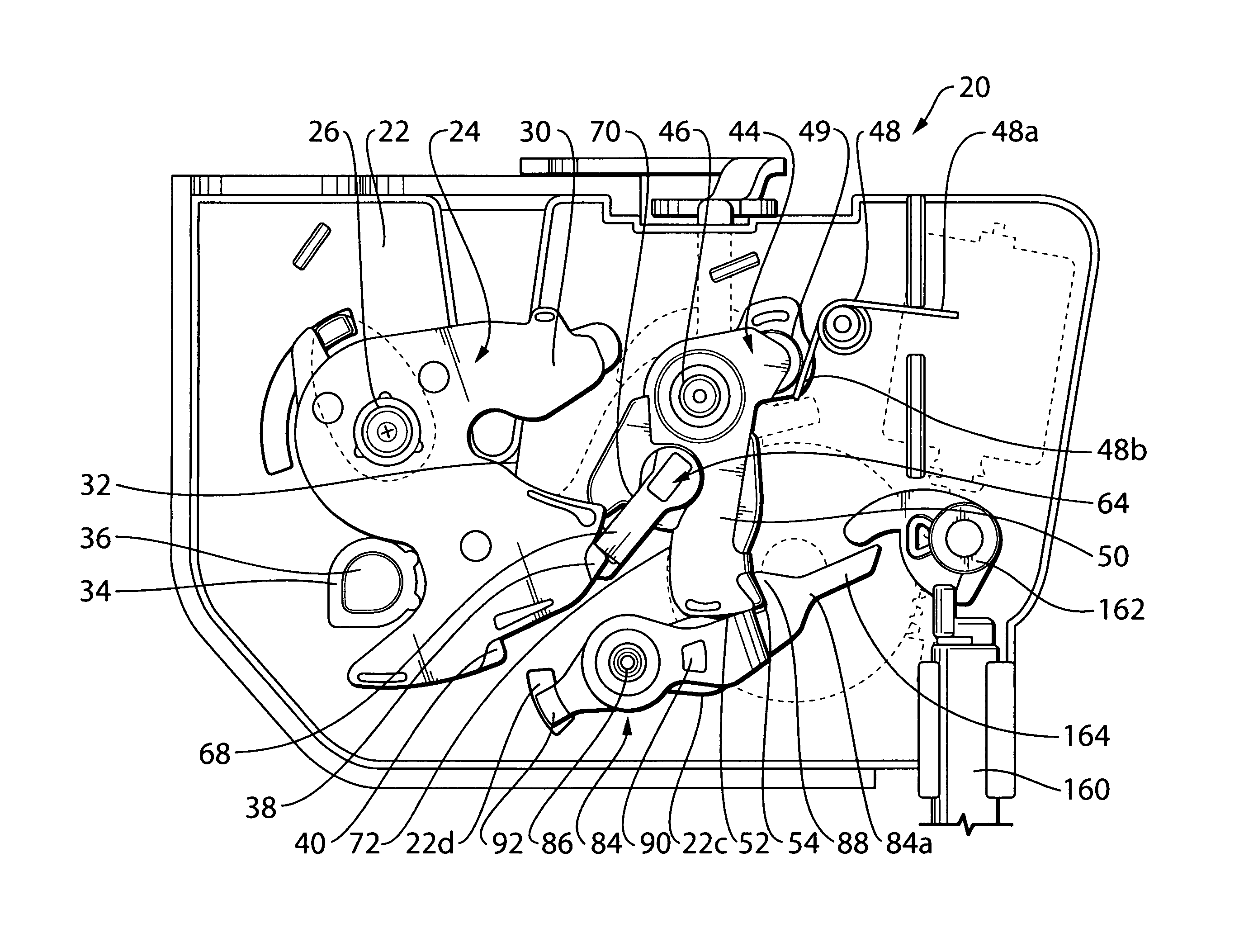 Double ratchet, double pawl vehicular latch with soft stop on reset