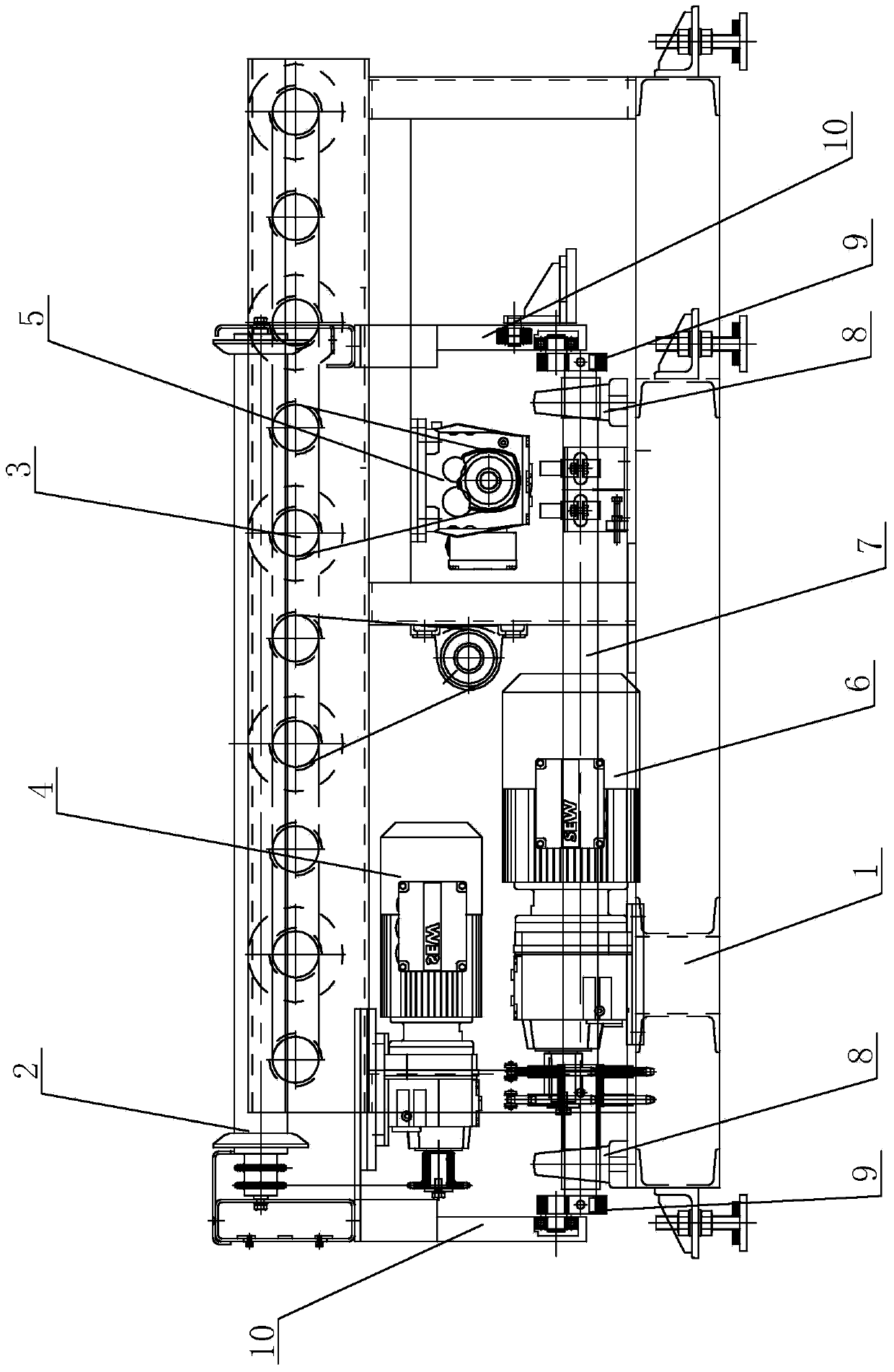 Intersected transversely-moving type roller conveyer