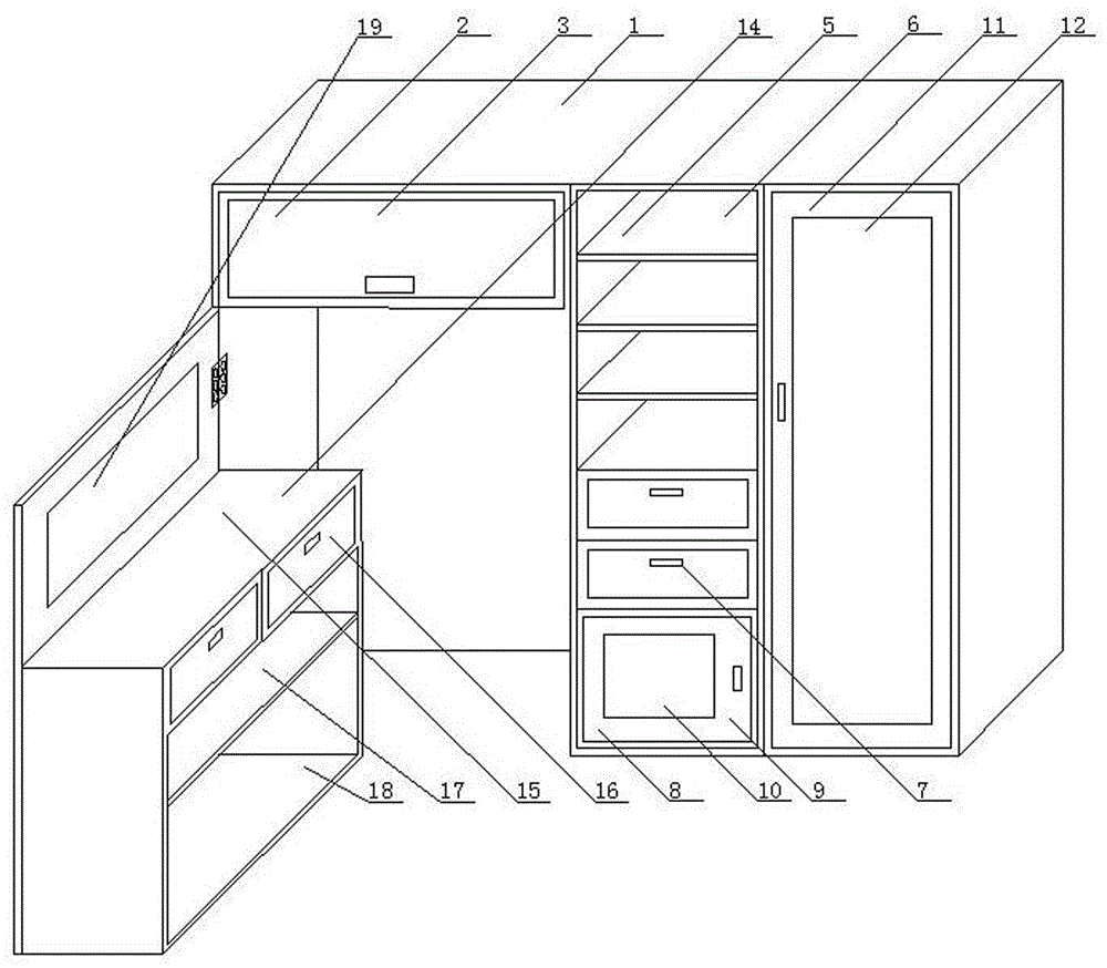 Wardrobe with built-in study desk