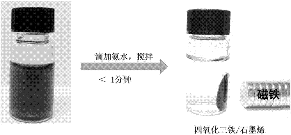 Method for extremely fast preparing ferroferric oxide/graphene lithium ion battery composite negative electrode material