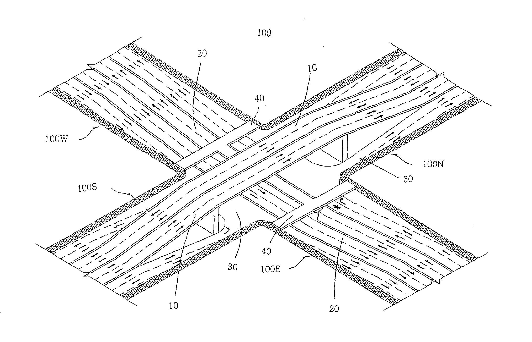 Nonstop traffic system using half (1/2) cloverleaf and traffic method applied with the same