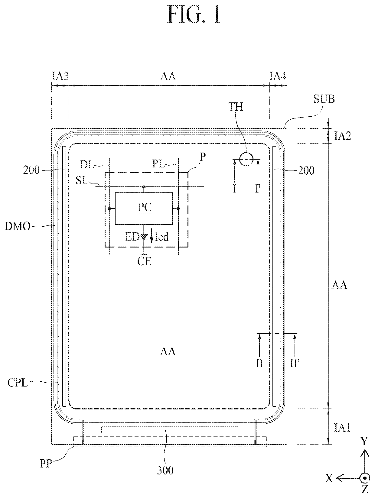 Electroluminescence display device having a through-hole in display area