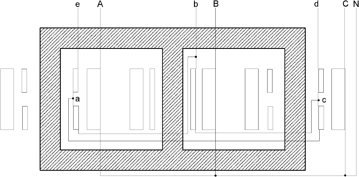 Asymmetric connecting wire balancing transformer and implementation method thereof