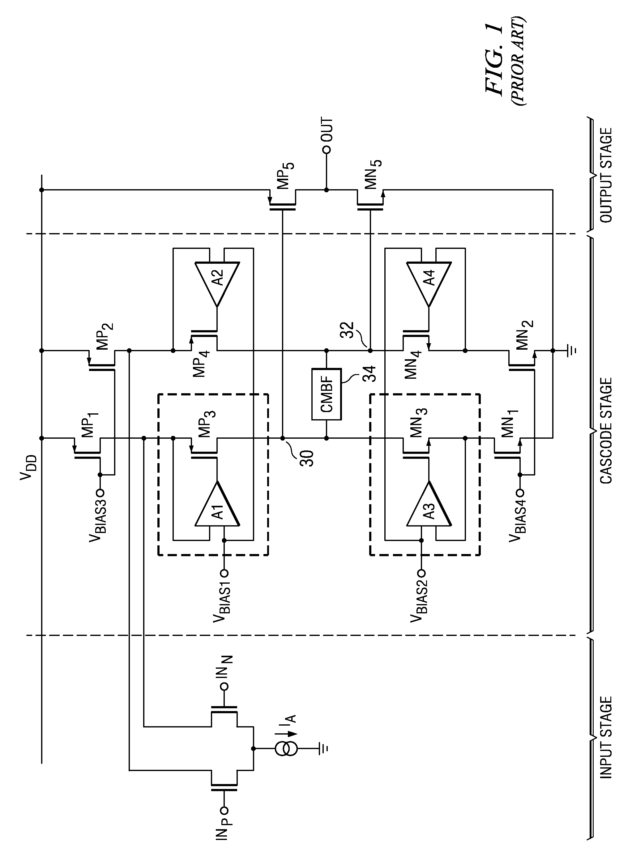 High-swing folded cascode having a novel gain-boost amplifier