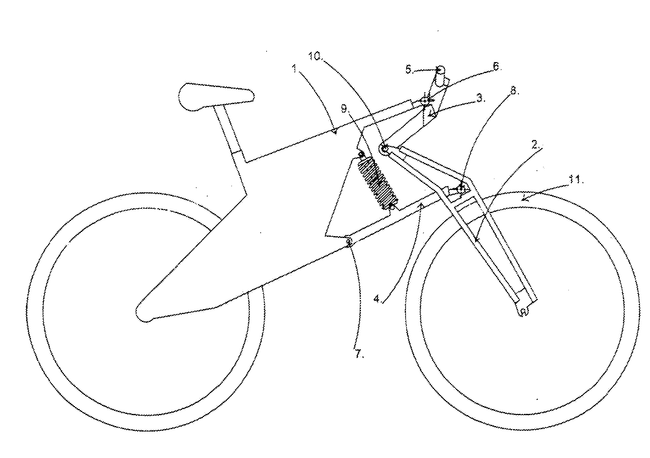 Suspension system for the front wheel of single-track two- wheeled vehicles namely motorcycles and bicycles