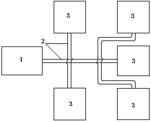 A central heating oil fryer with heat conduction oil connected to multiple boilers