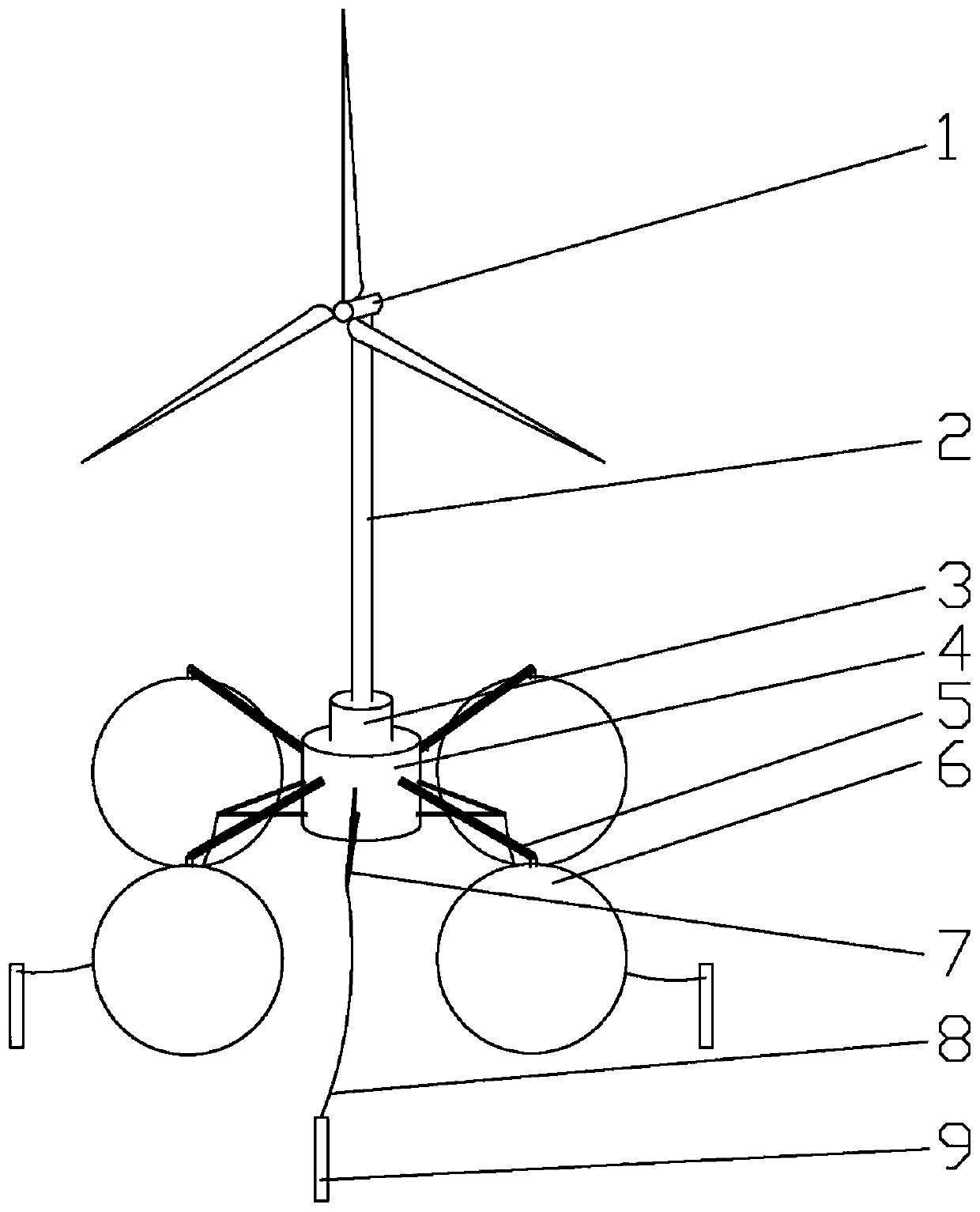 Offshore floating type wind turbine generator with energy storage device, and electric energy absorption method