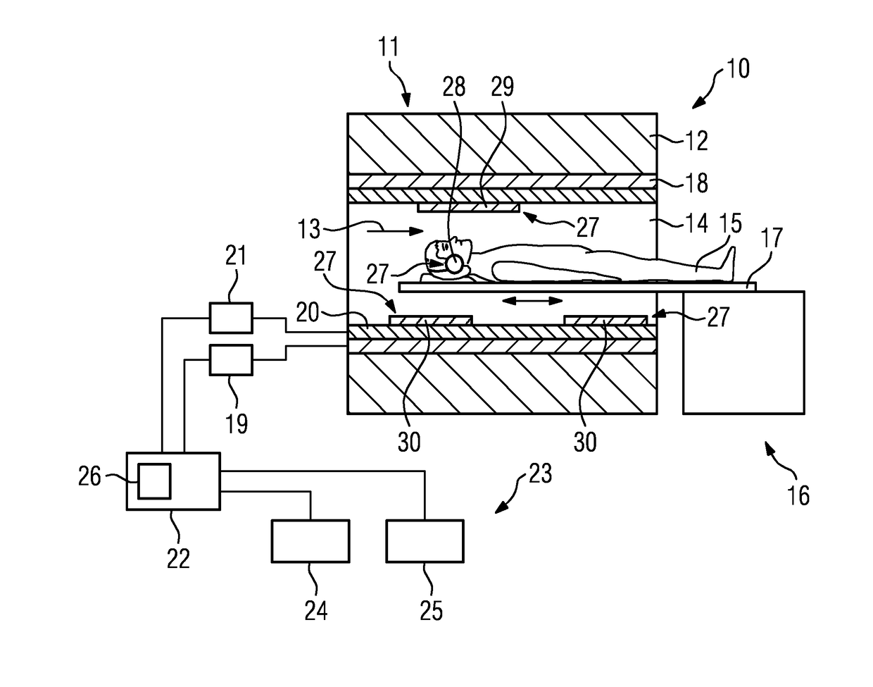 Method and apparatus for providing information to a patient during a medical imaging examination that indicates the residual examination time for the examination