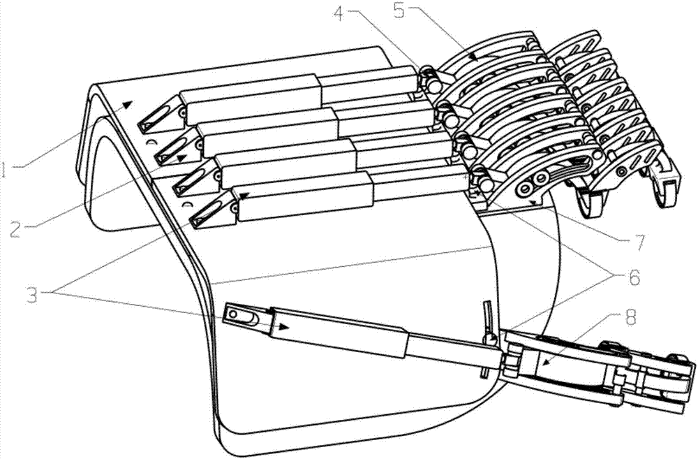 Exoskeleton type five-finger-arc-displacement finger rehabilitation training system