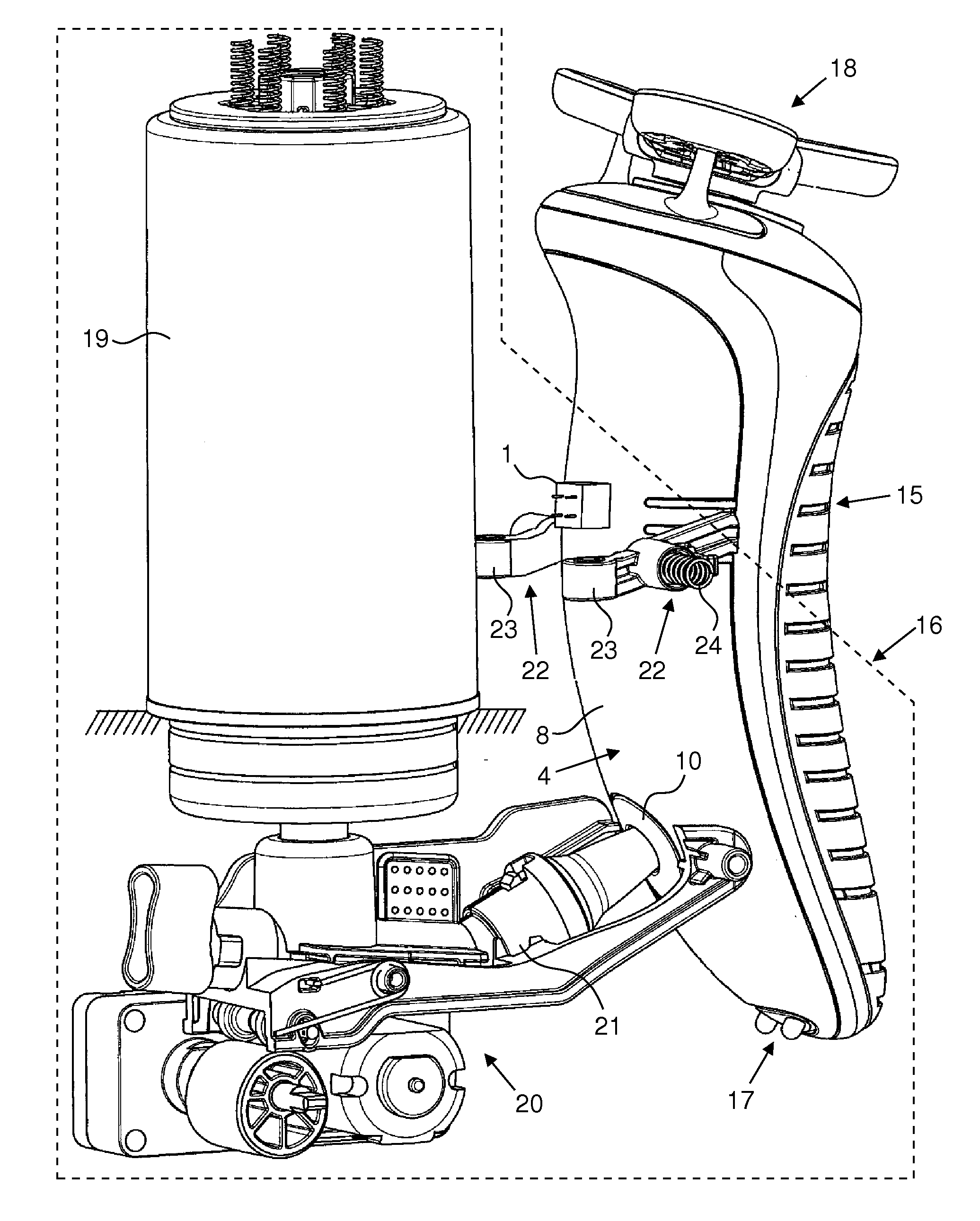 Assembly comprising a portable device having fluid-fillable container and a holder