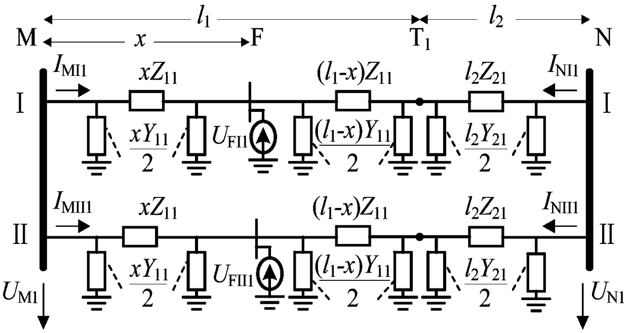 Same pole double-circuit hybrid transmission line fault range finding method taking regard of influence of distributed capacitance