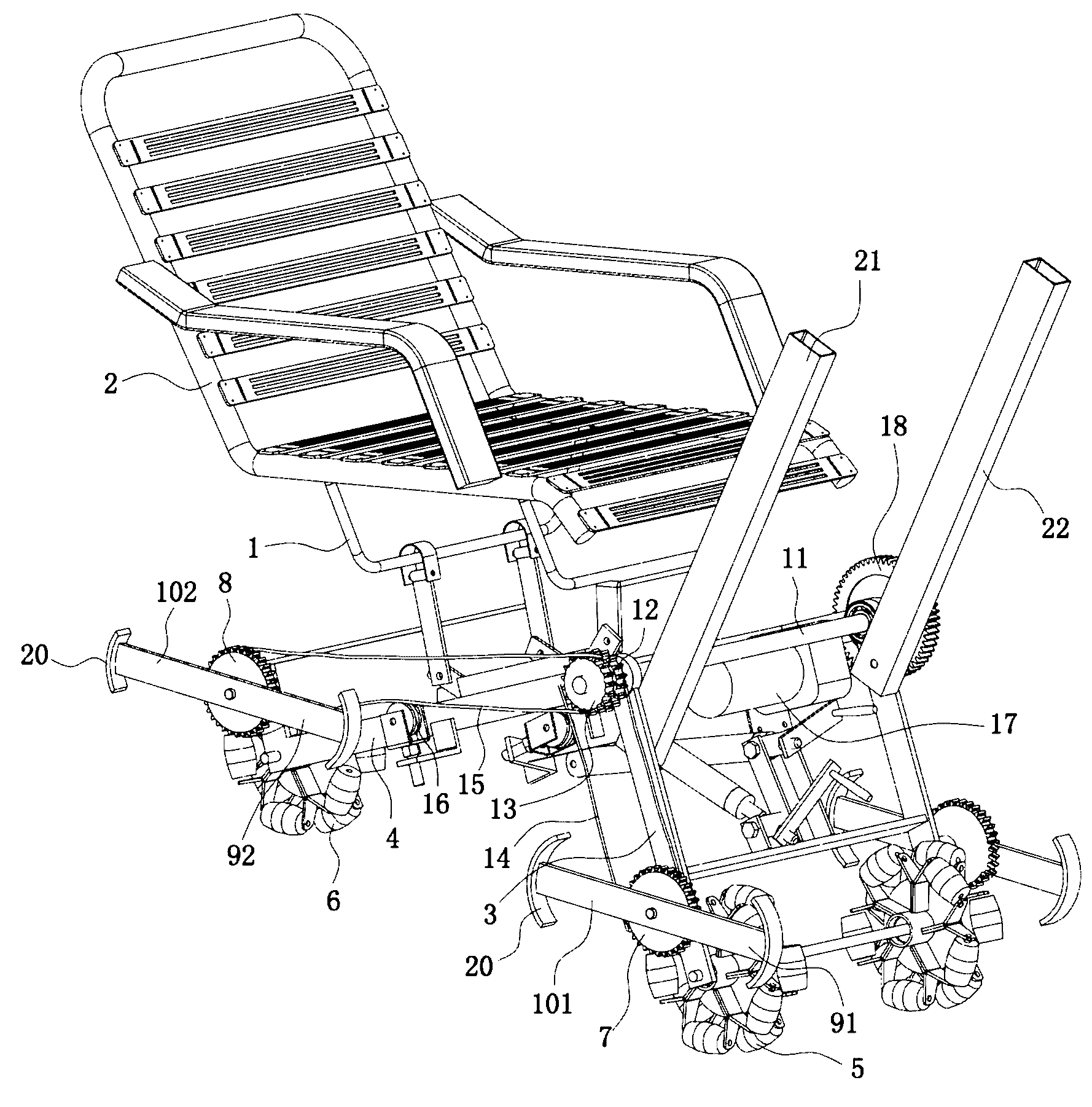 Wheelchair capable of climbing stairs continuously