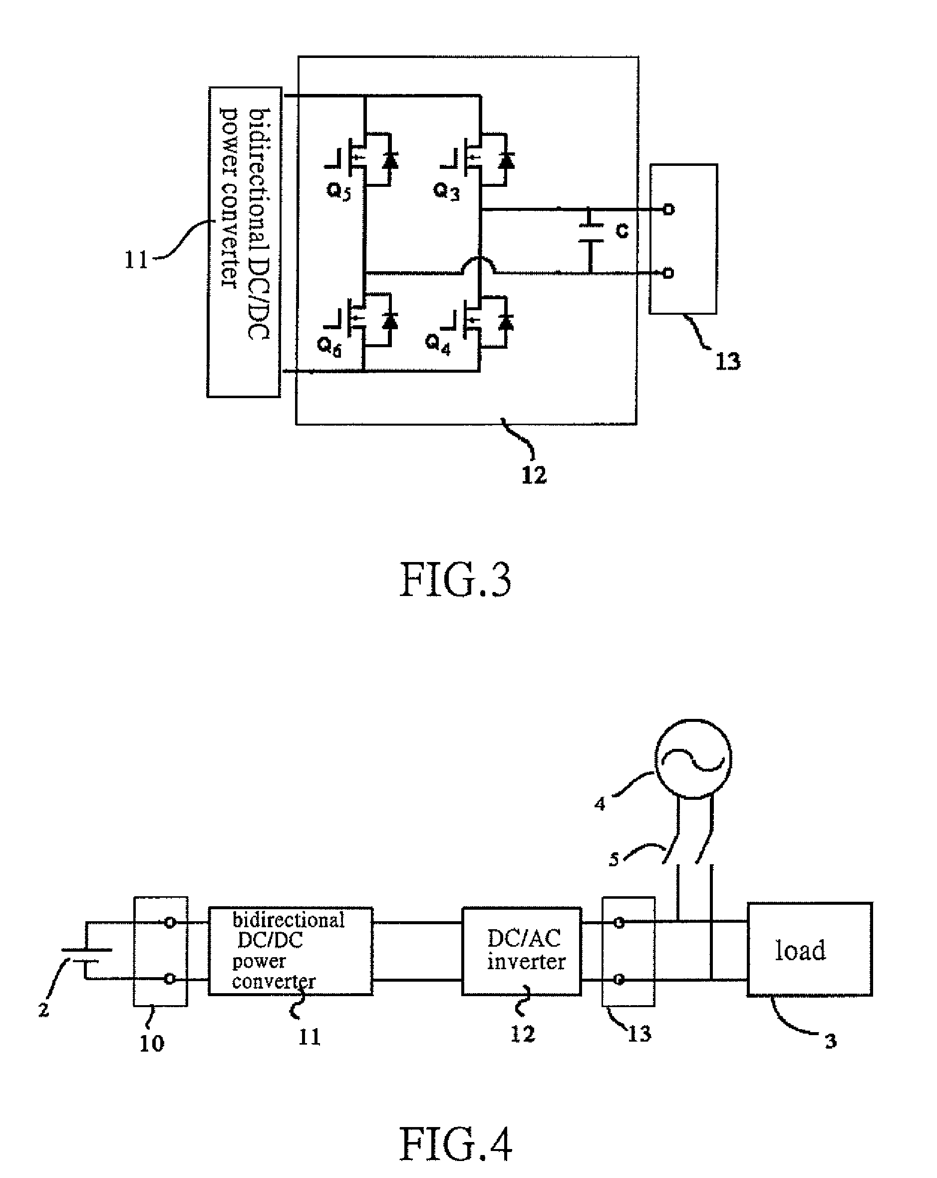 Bidirectional active power conditioner with DC/AC inverter in low-frequency switching