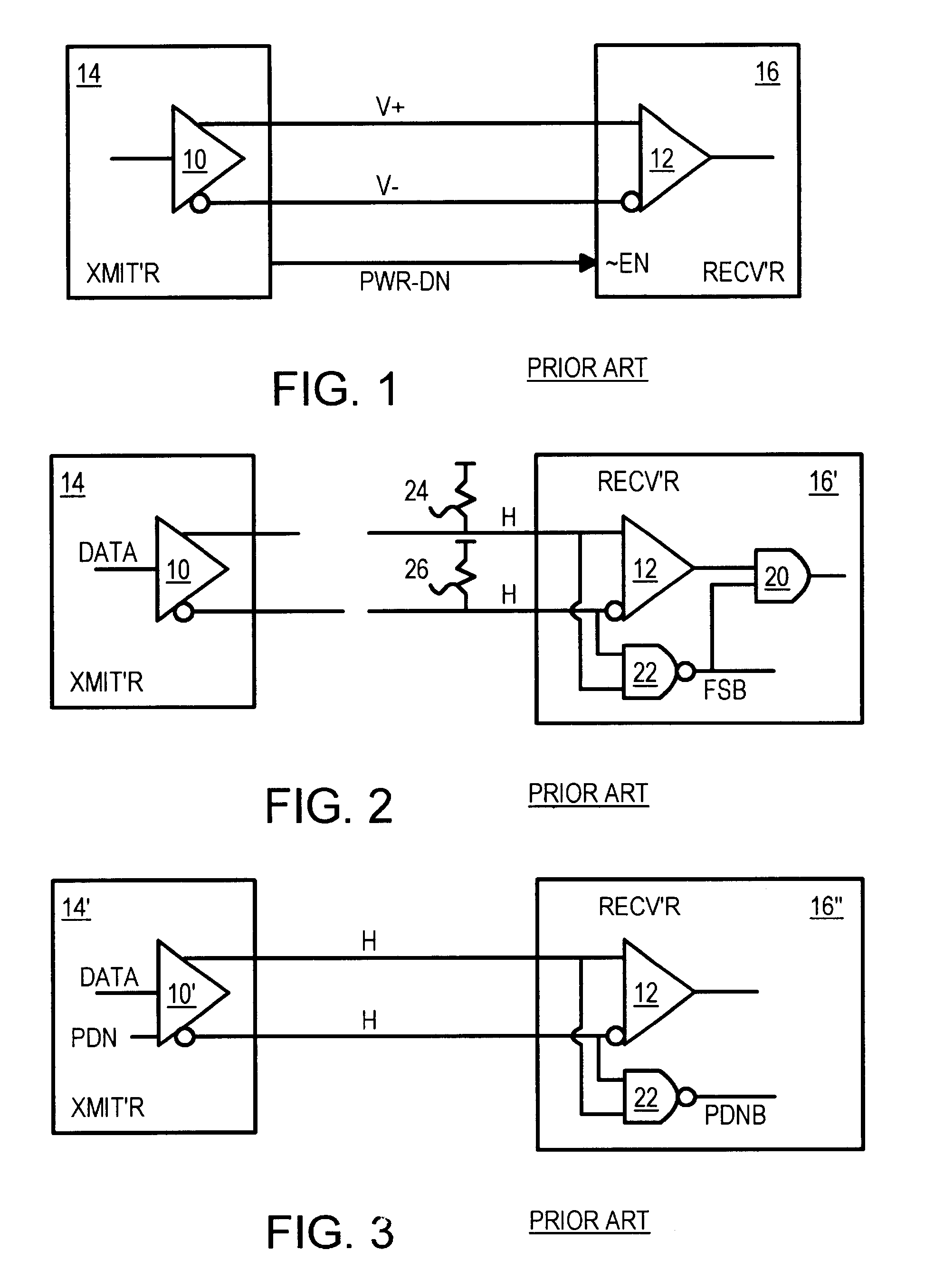 Power down mode signaled by differential transmitter's high-Z state detected by receiver sensing same voltage on differential lines