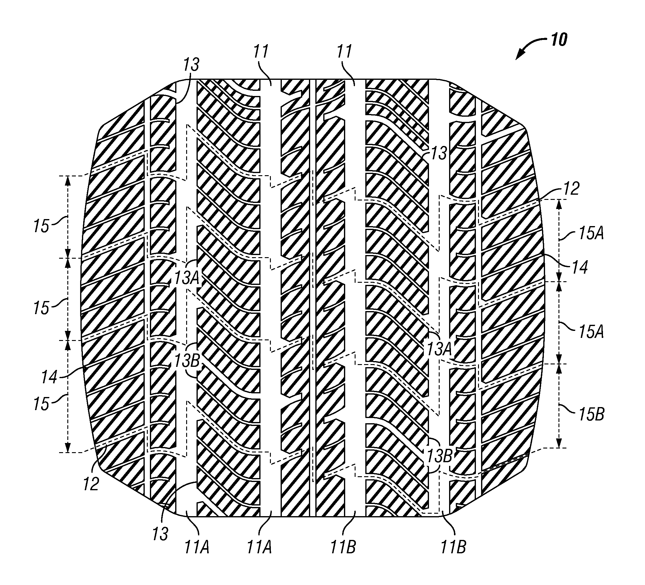 Tire tread with improved snow/dry traction