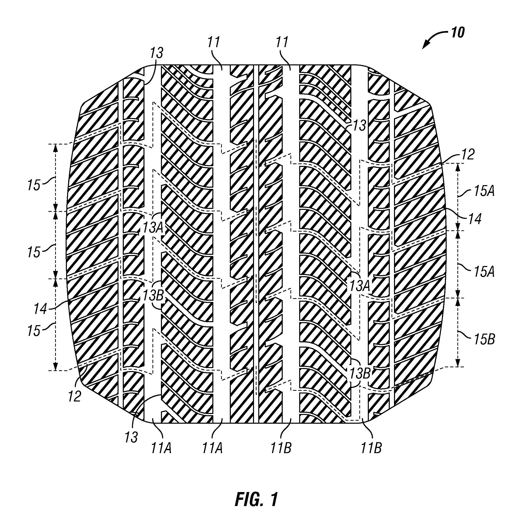 Tire tread with improved snow/dry traction