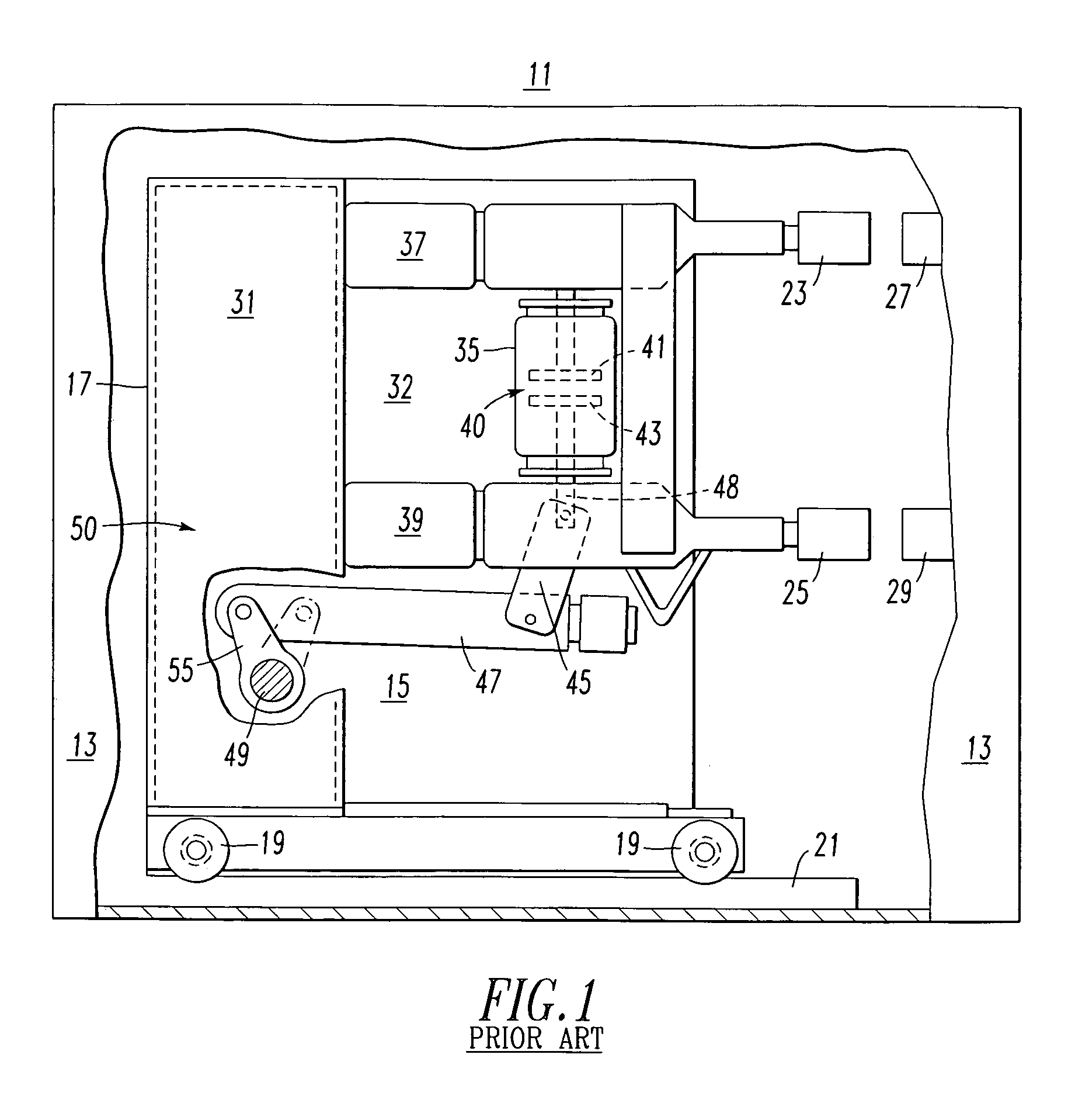 Spring-charged mechanism assembly employing two trunnion members moveable in different planes and circuit interrupter employing the same