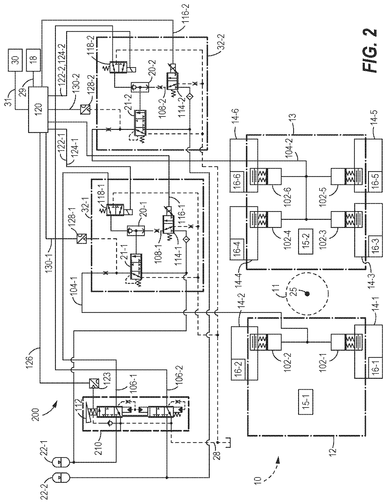 Brake system for an articulated vehicle