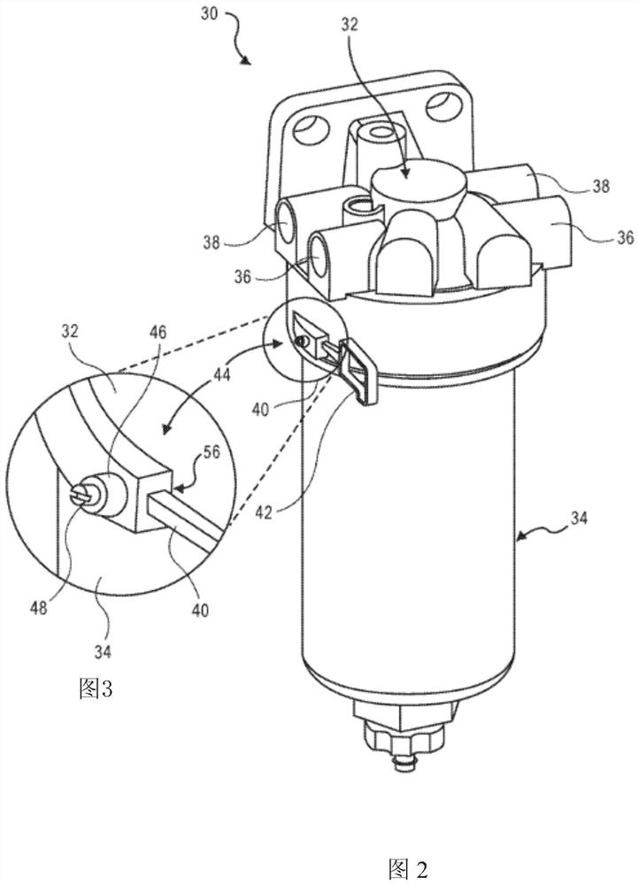 Filter housing with locking cord member